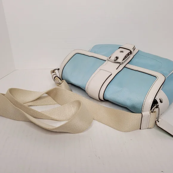 Coach Hampton Blue Soho Twill/Leather Shoulder Bag M0669-P10707 - Picture 6 of 13